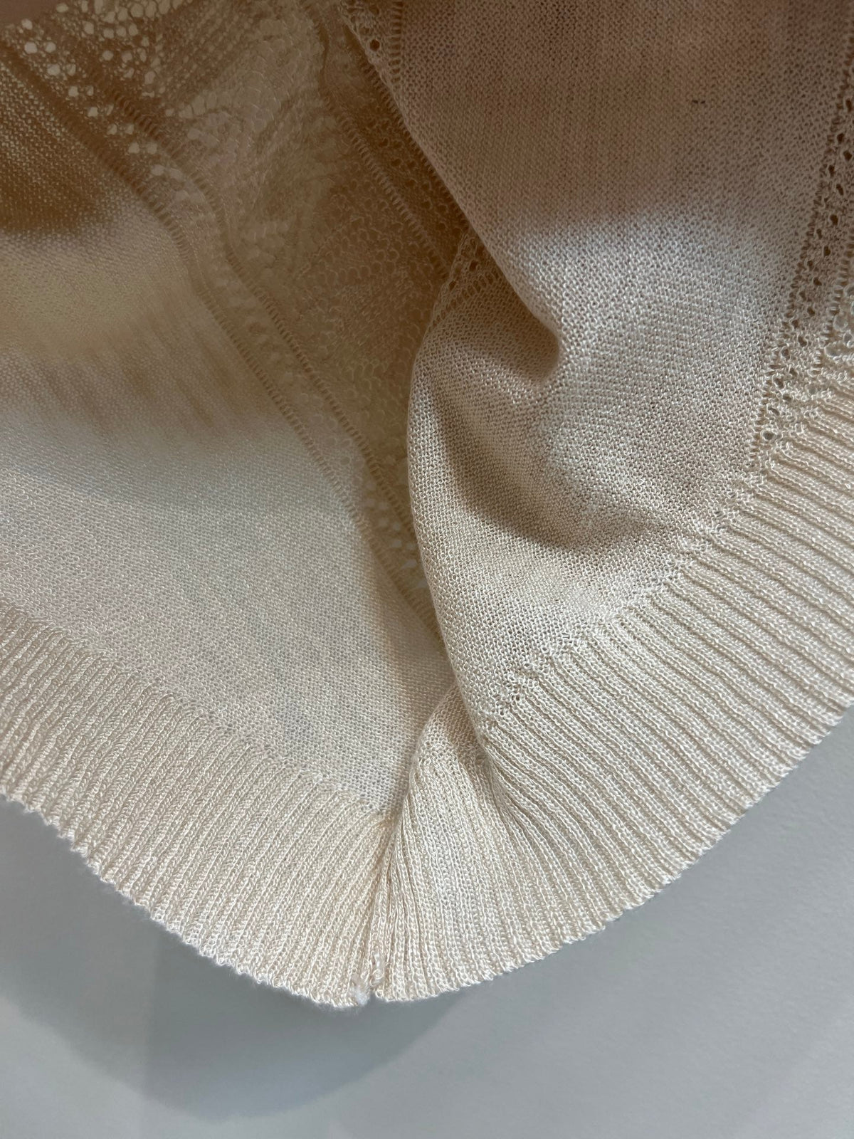 CC 26 Twill Openwork Knit Top Sandy Beige in Wool 385750