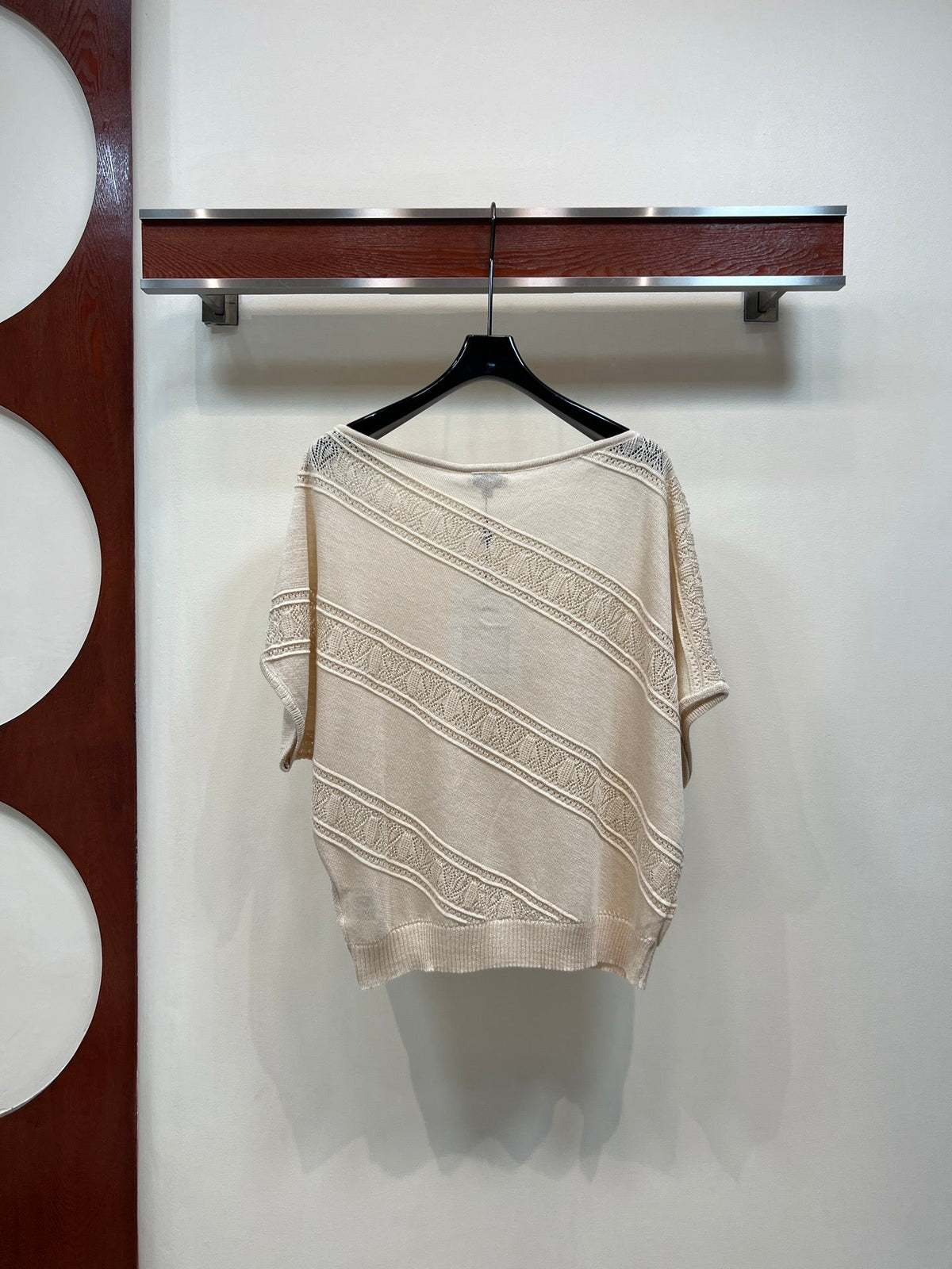 CC 26 Twill Openwork Knit Top Sandy Beige in Wool 385750