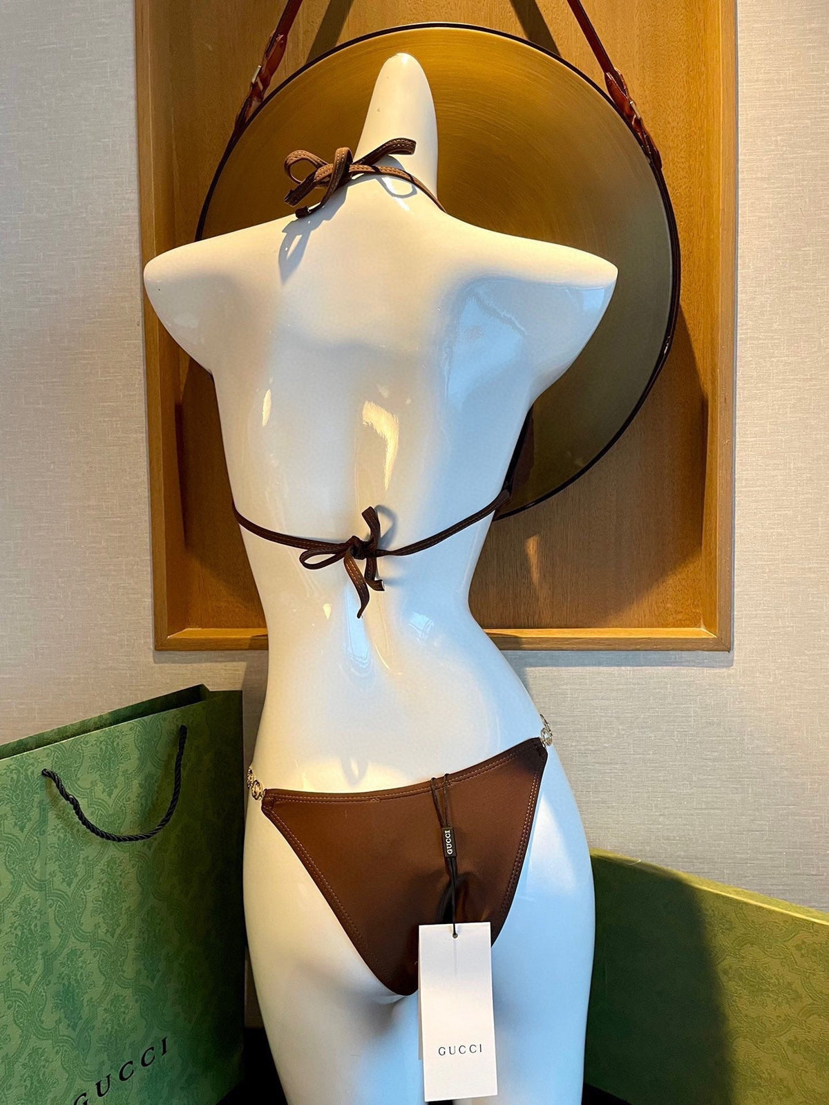 GG 26s Swimsuit Brown Featuring Gold Chain Link in Polyamide 241848