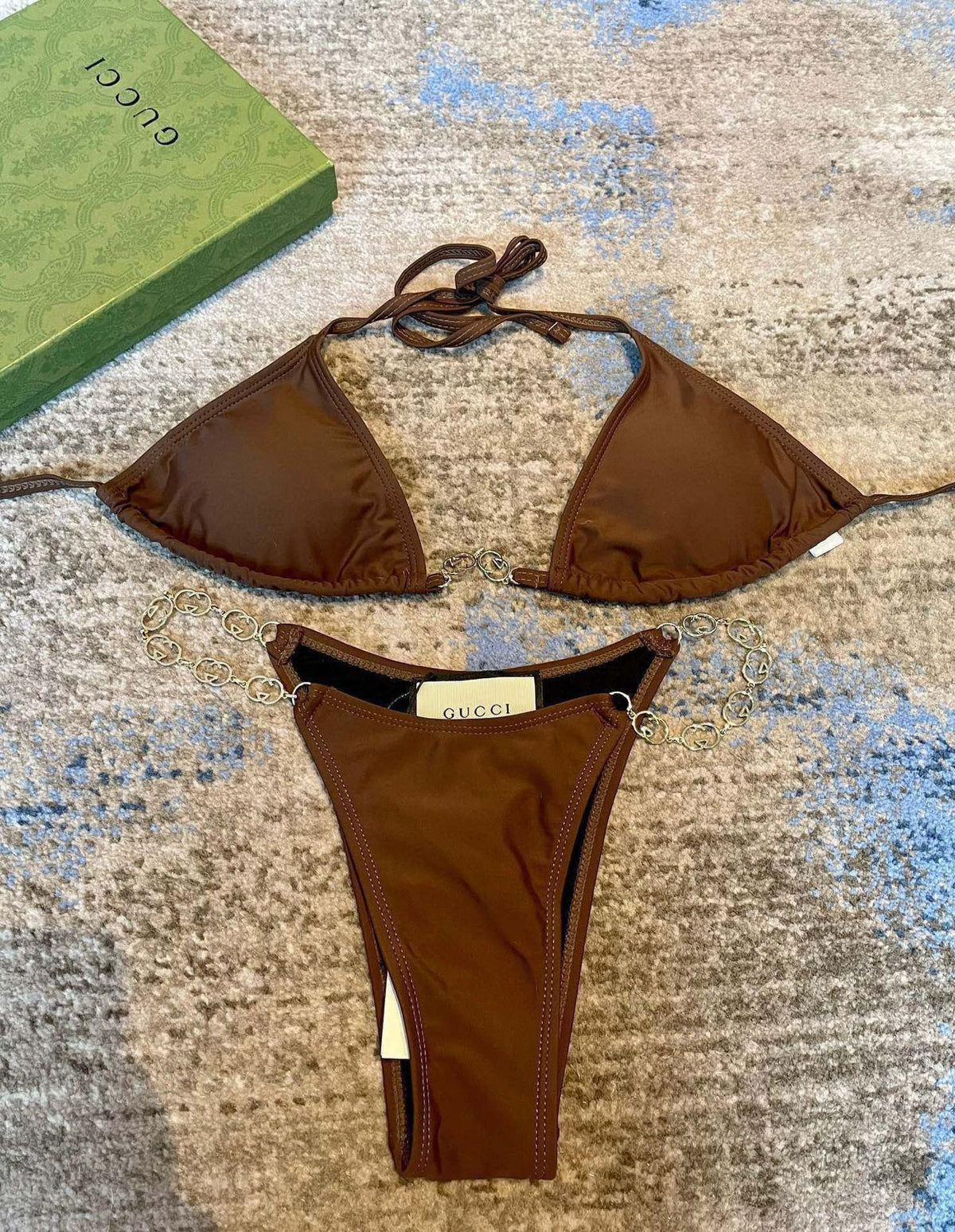 GG 26s Swimsuit Brown Featuring Gold Chain Link in Polyamide 241848