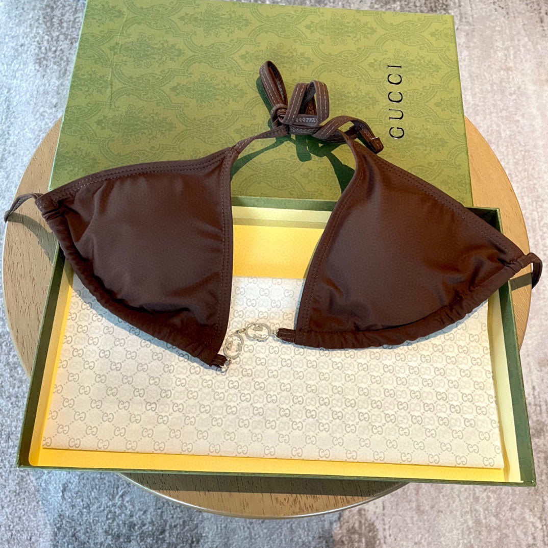 GG 26s Swimsuit Brown Featuring Gold Chain Link in Polyamide 241848