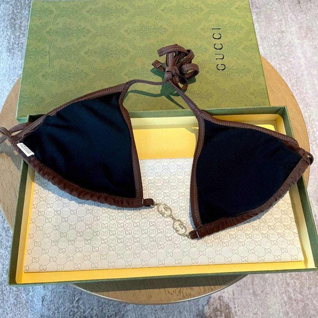 GG 26s Swimsuit Brown Featuring Gold Chain Link in Polyamide 241848