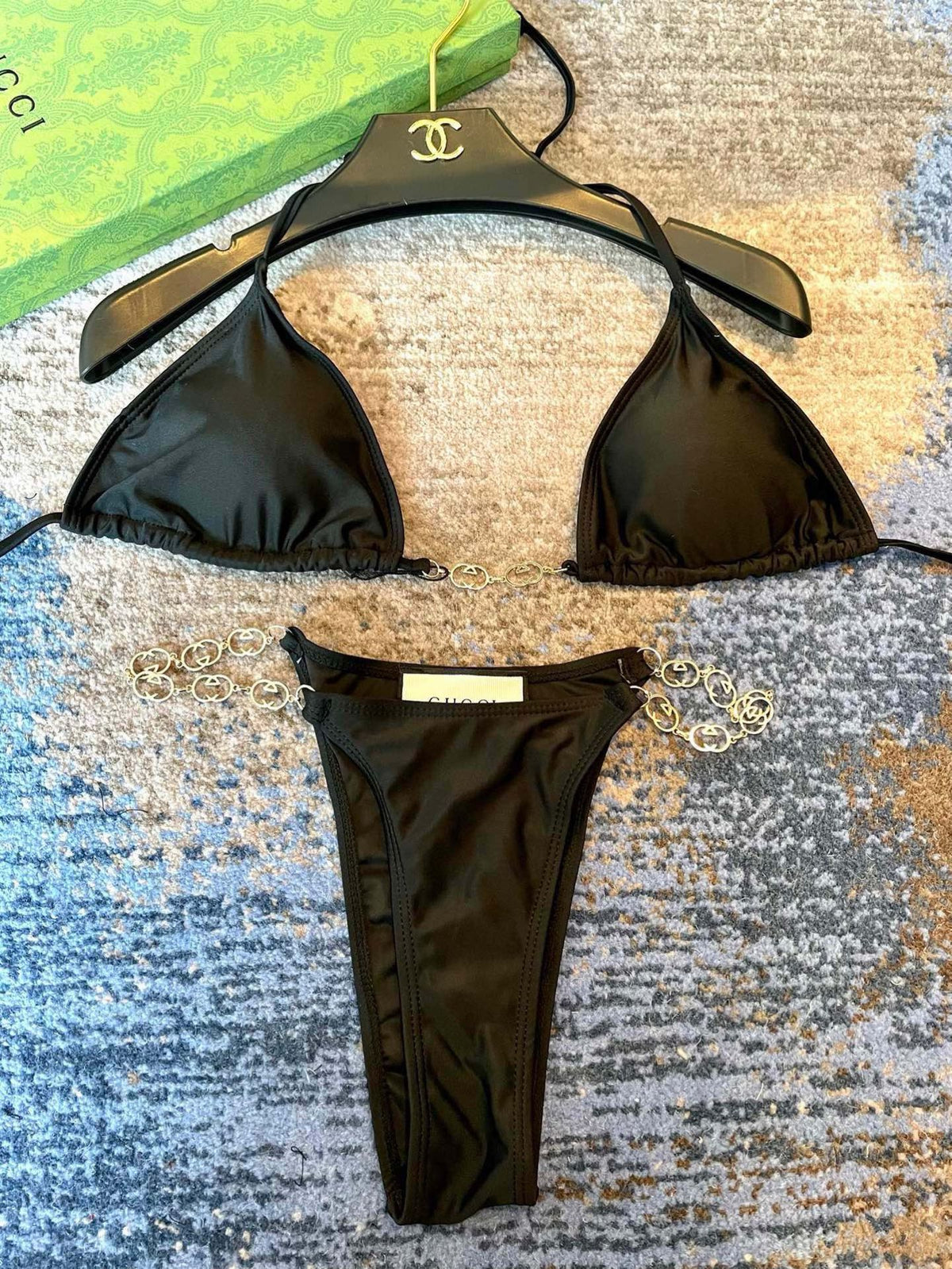 GG 26s Swimsuit Featuring Black Gold Chain Link in Polyamide 241847