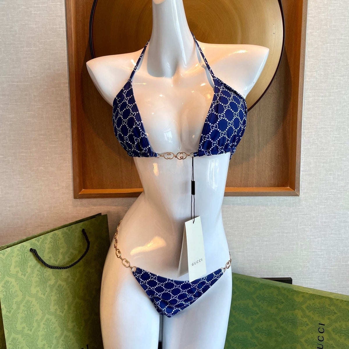 GG 26s Swimsuit Featuring Blue Gold Chain Link in Polyamide 241846