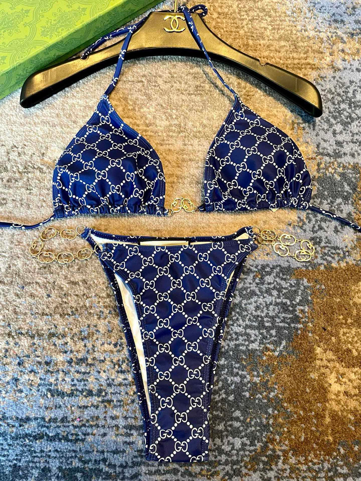 GG 26s Swimsuit Featuring Blue Gold Chain Link in Polyamide 241846