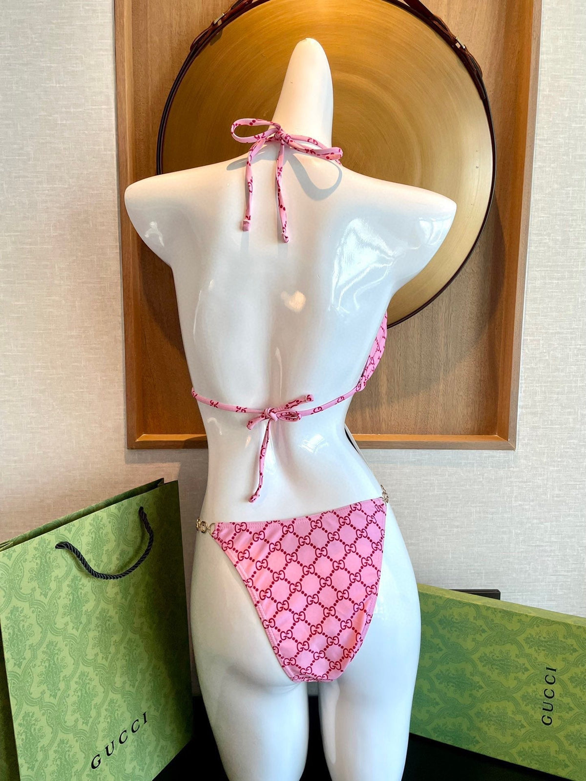 GG 26s Swimsuit Featuring Pink Gold Chain Link in Polyamide 241845