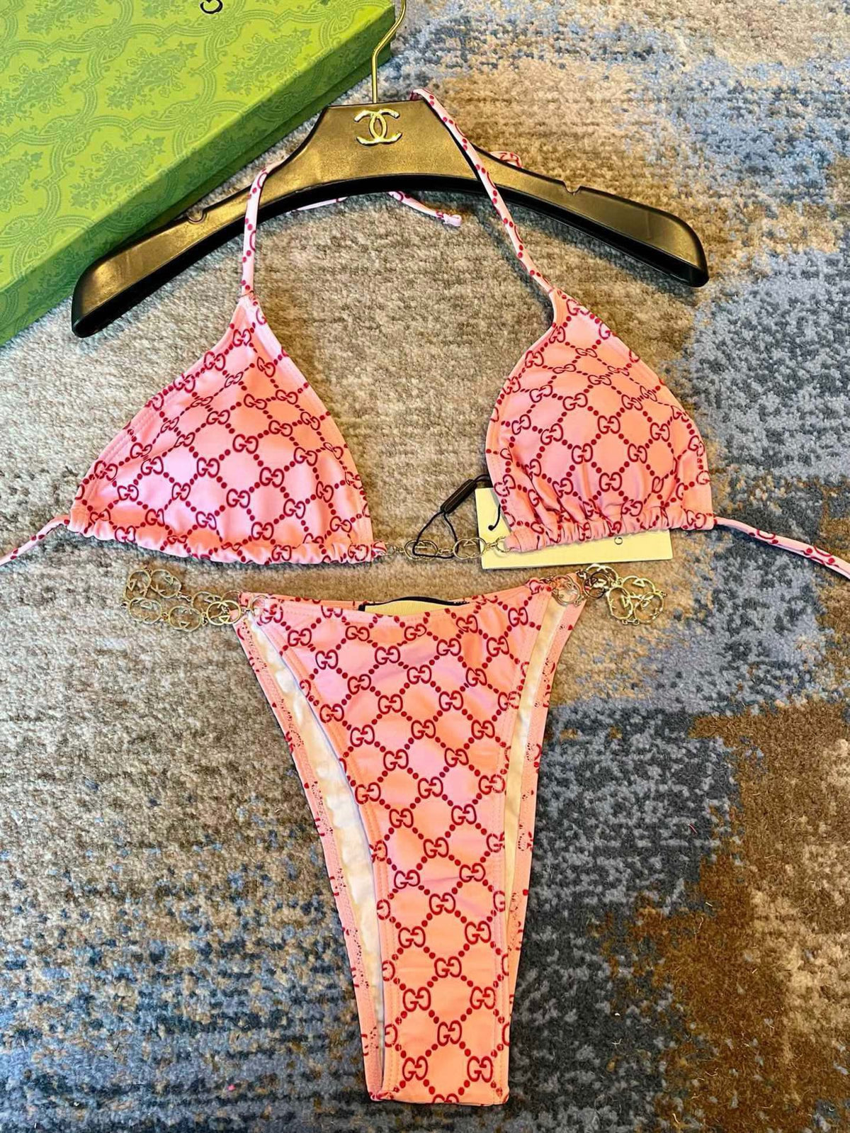 GG 26s Swimsuit Featuring Pink Gold Chain Link in Polyamide 241845