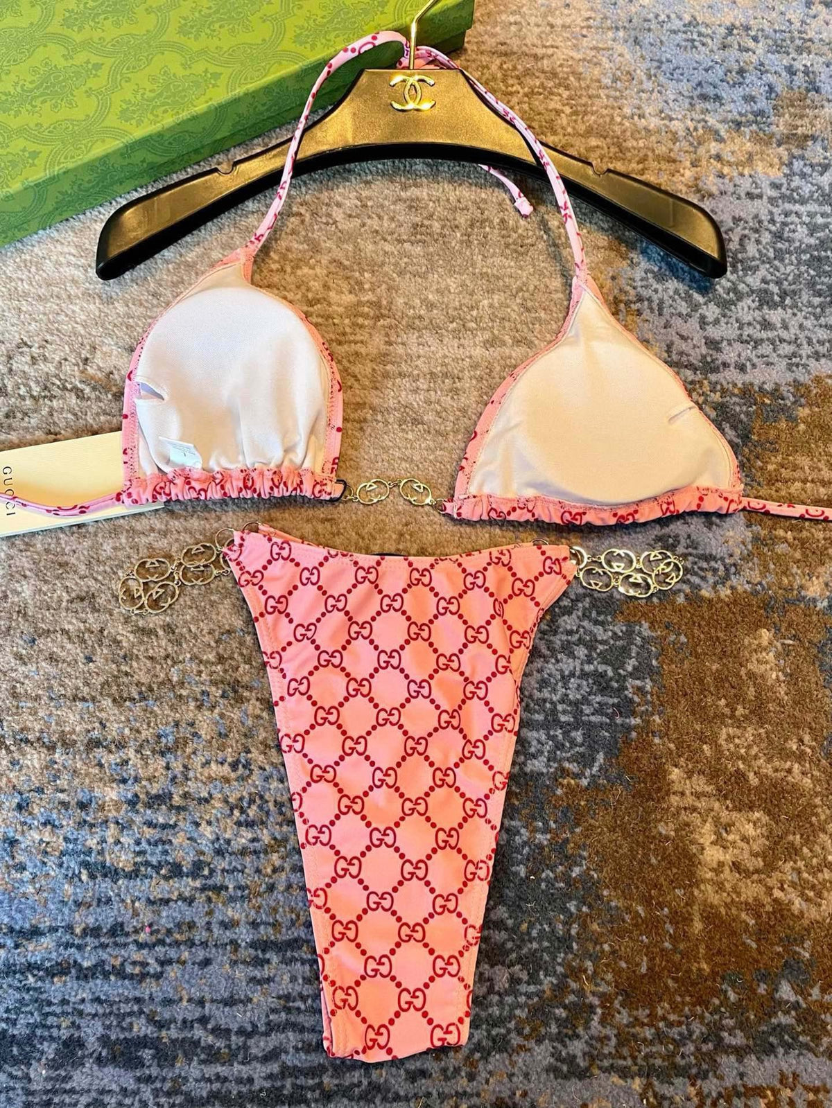 GG 26s Swimsuit Featuring Pink Gold Chain Link in Polyamide 241845