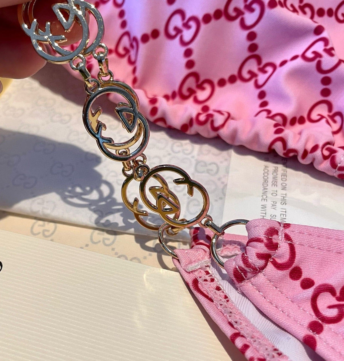GG 26s Swimsuit Featuring Pink Gold Chain Link in Polyamide 241845