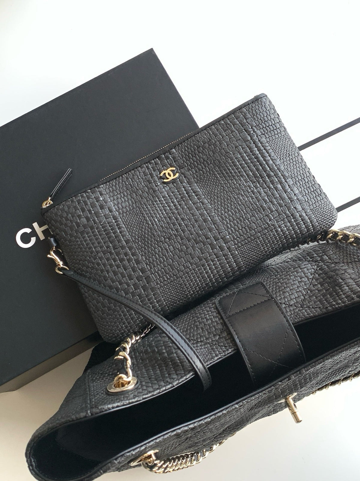 CC 26 Shopping Bag 40cm Black in Straw Woven 155651