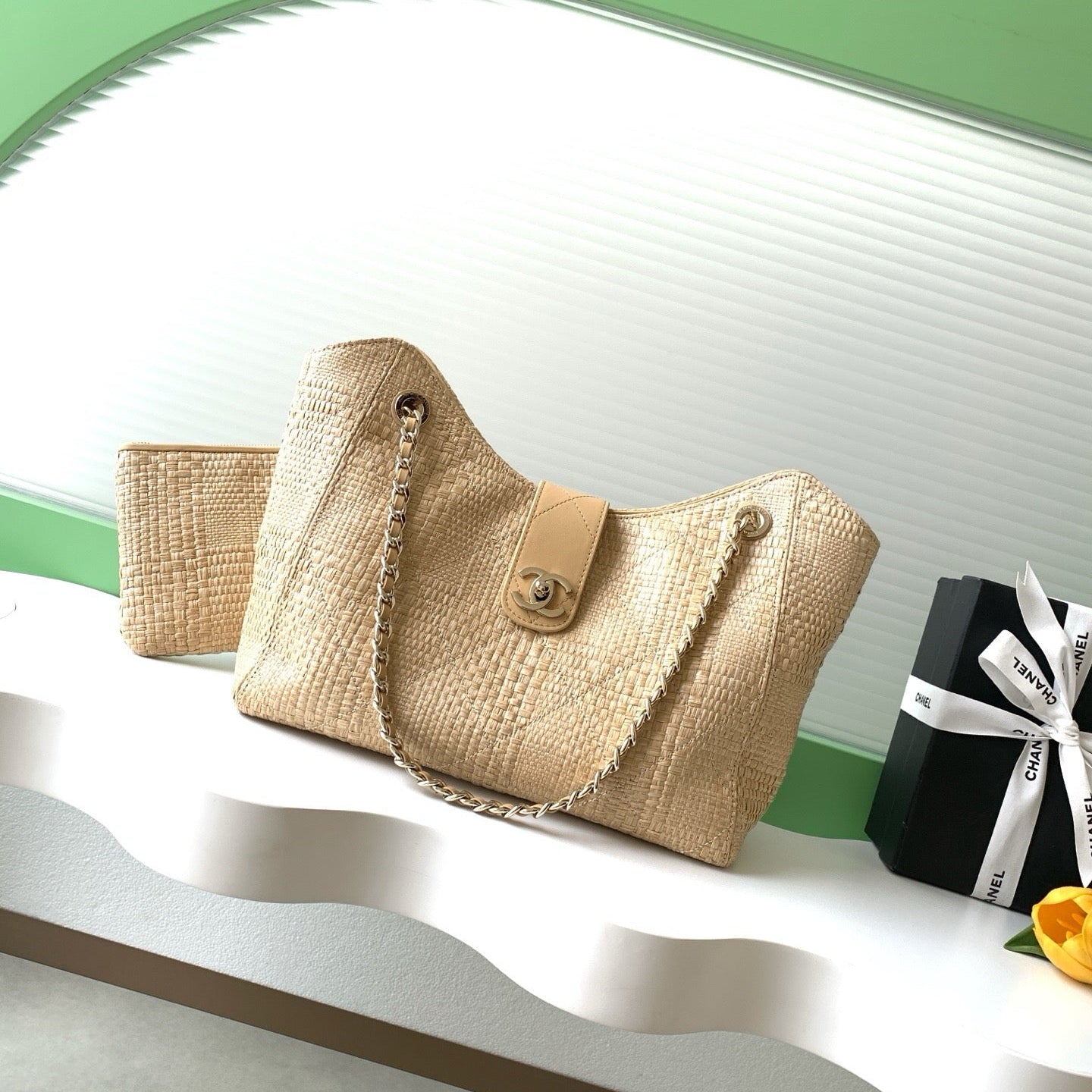 CC 26 Shopping Bag 40cm Beige in Straw Woven 01718