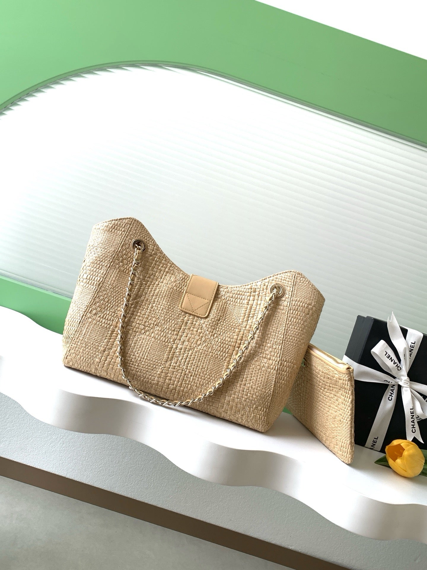 CC 26 Shopping Bag 40cm Beige in Straw Woven 01718