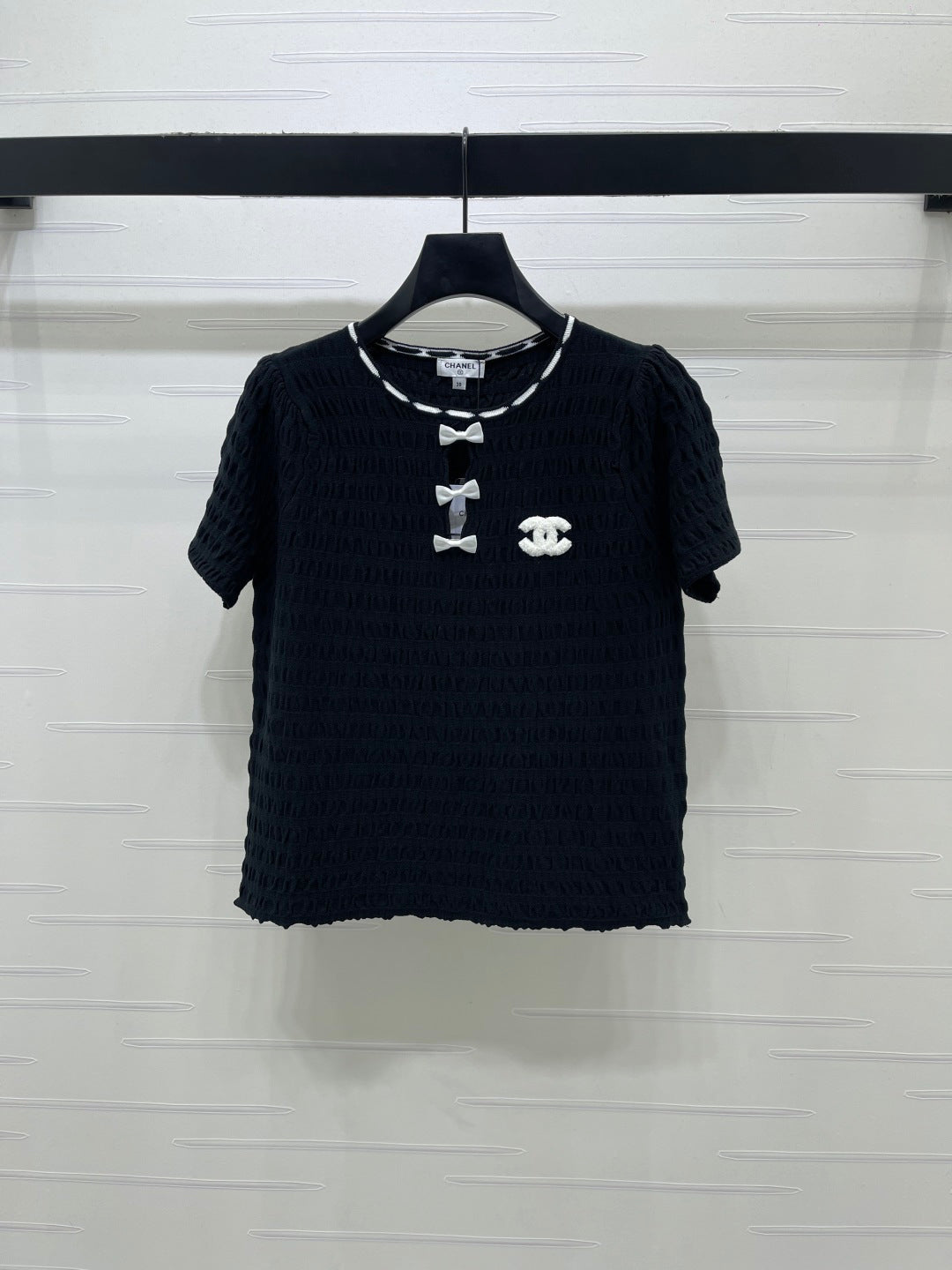 CC Bow-Tie Round Neck Knit Short-Sleeve Dress Set Navy Blue in Viscose 387004
