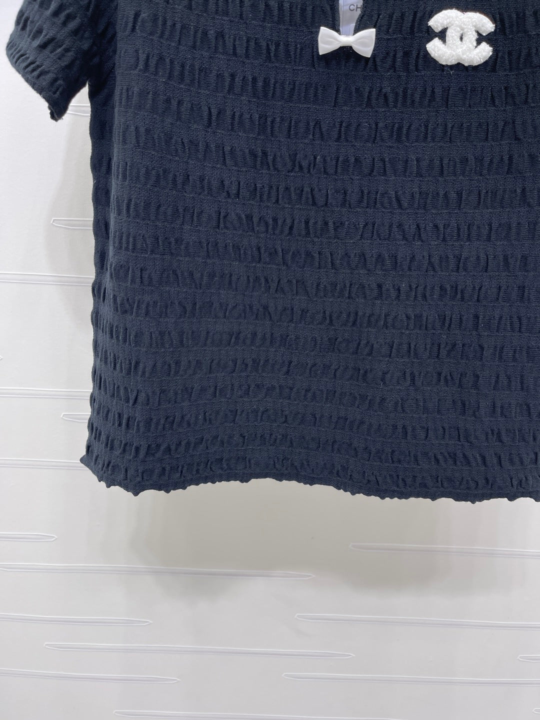 CC Bow-Tie Round Neck Knit Short-Sleeve Dress Set Navy Blue in Viscose 387004