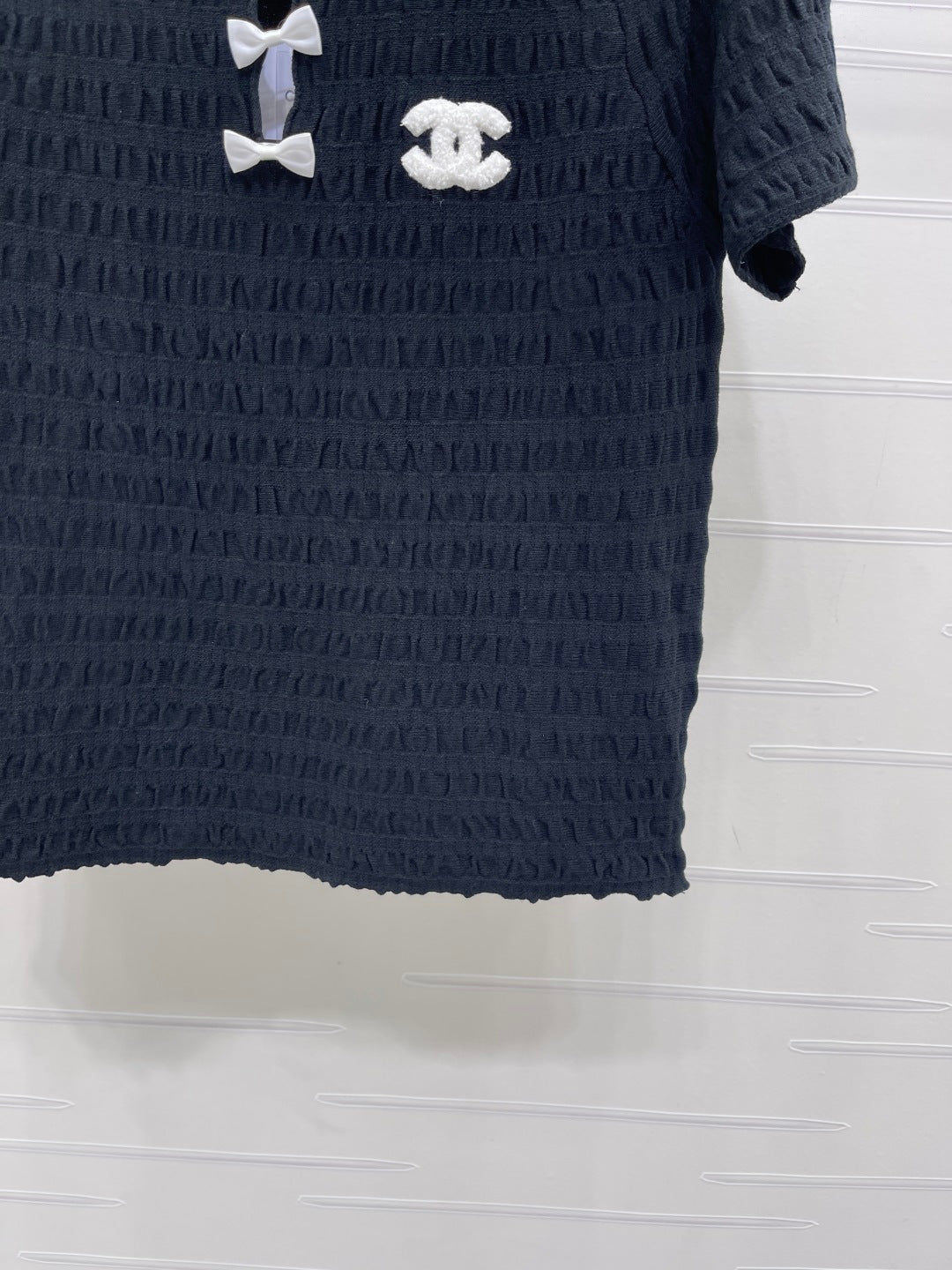 CC Bow-Tie Round Neck Knit Short-Sleeve Dress Set Navy Blue in Viscose 387004