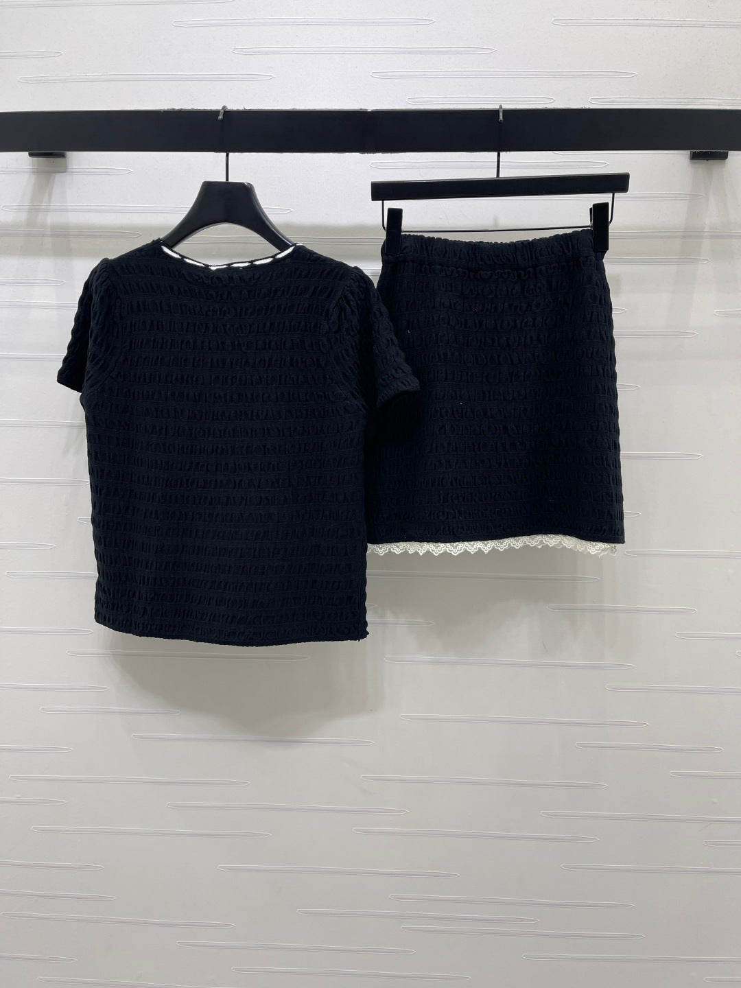 CC Bow-Tie Round Neck Knit Short-Sleeve Dress Set Navy Blue in Viscose 387004