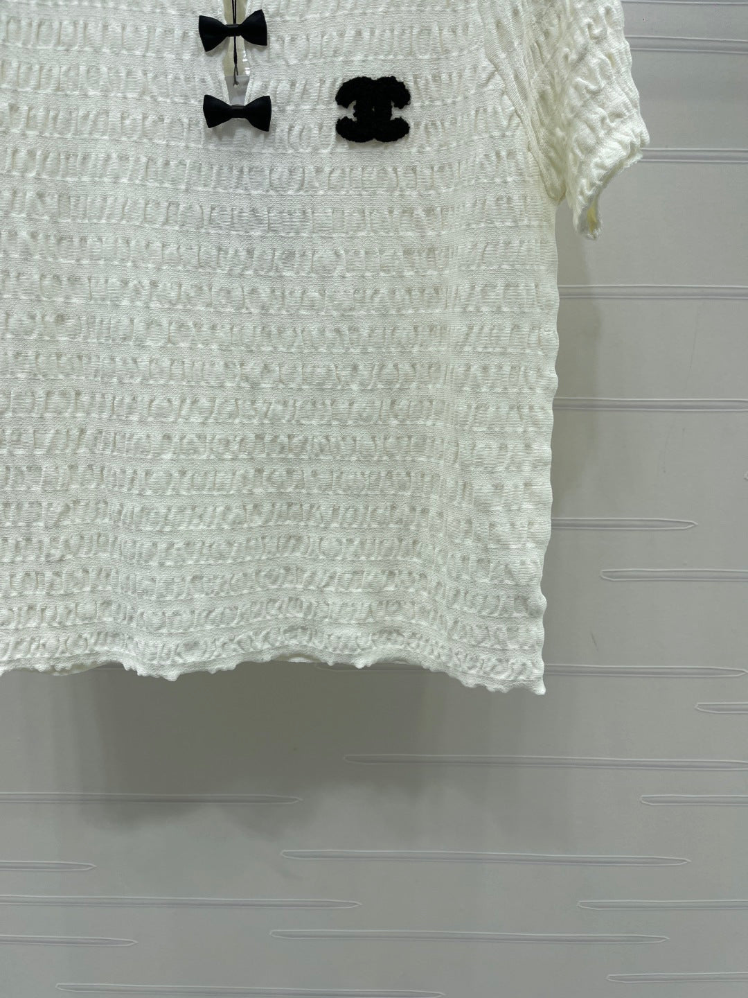 CC Bow-Tie Round Neck Knit Short-Sleeve Dress Set White in Viscose 387003