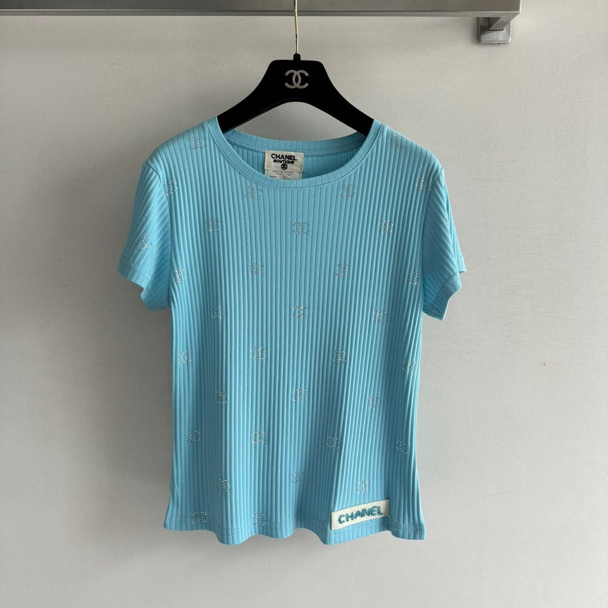 CC Neck Short-sleeve top Blue in Cotton 387733