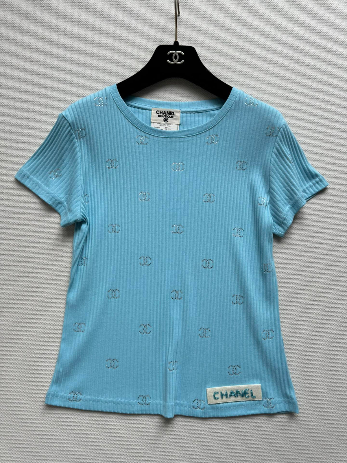 CC Neck Short-sleeve top Blue in Cotton 387733