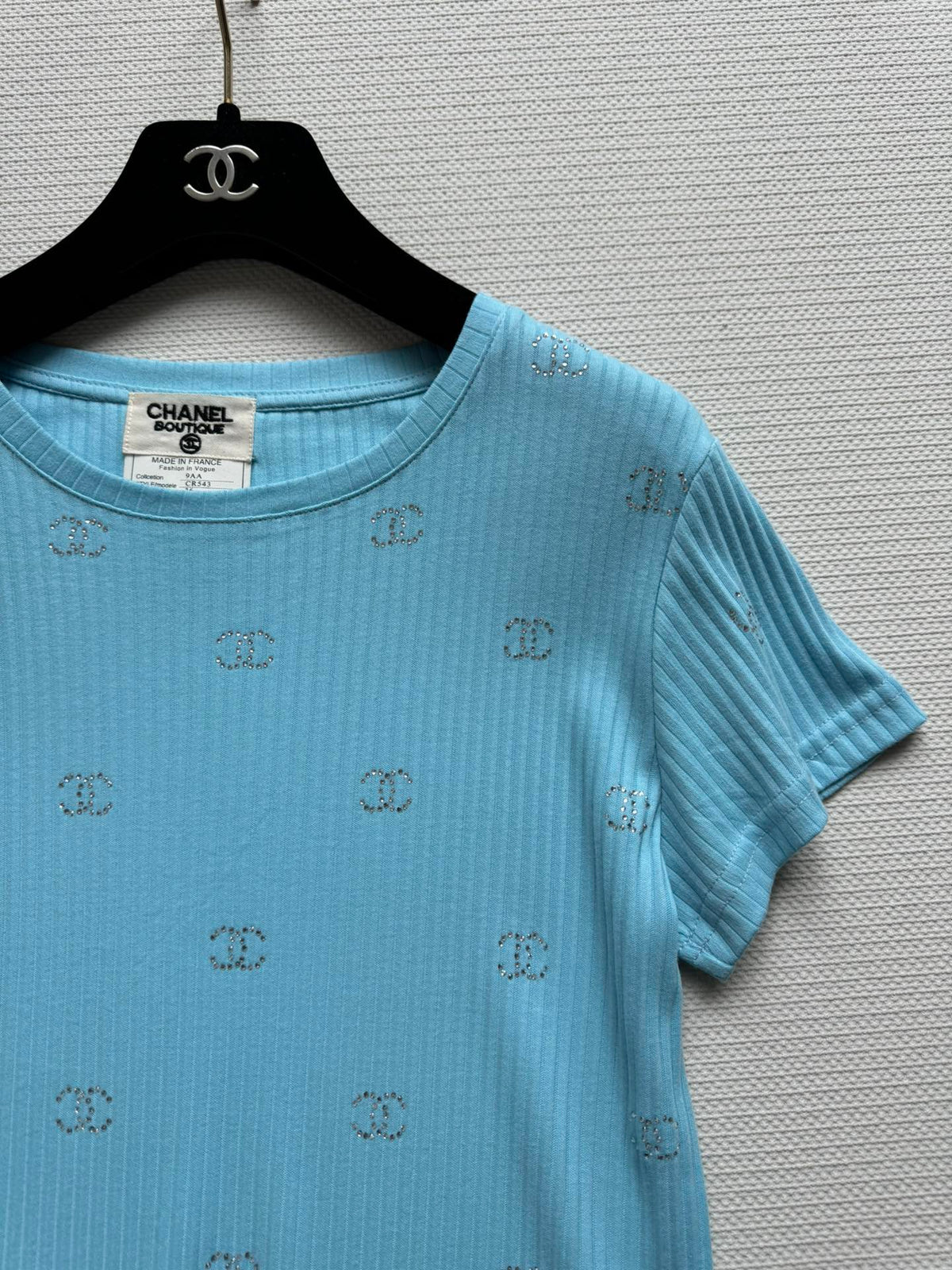 CC Neck Short-sleeve top Blue in Cotton 387733