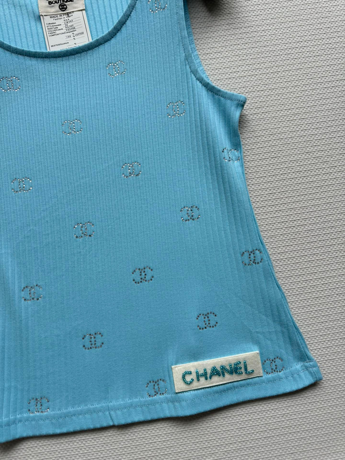 CC Round Neck Vest Blue in Cotton 387732