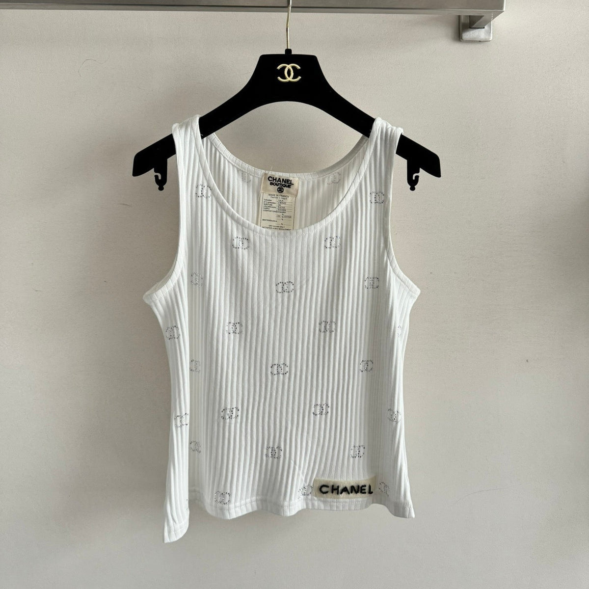 CC Round Neck Vest White in Cotton 387728