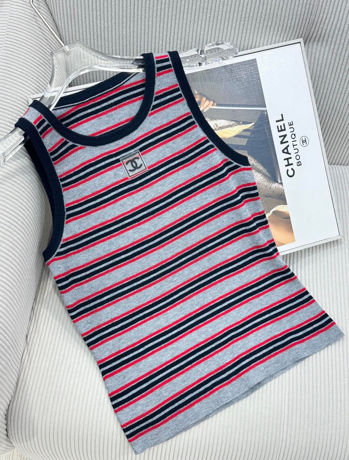 CC 26 Striped Color-Blocked Knit Vest Top Grey in Wool 387691