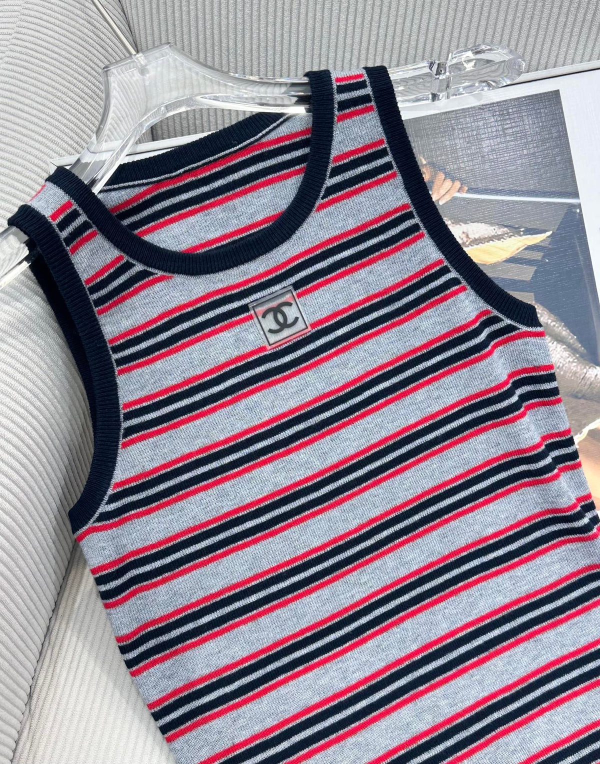CC 26 Striped Color-Blocked Knit Vest Top Grey in Wool 387691