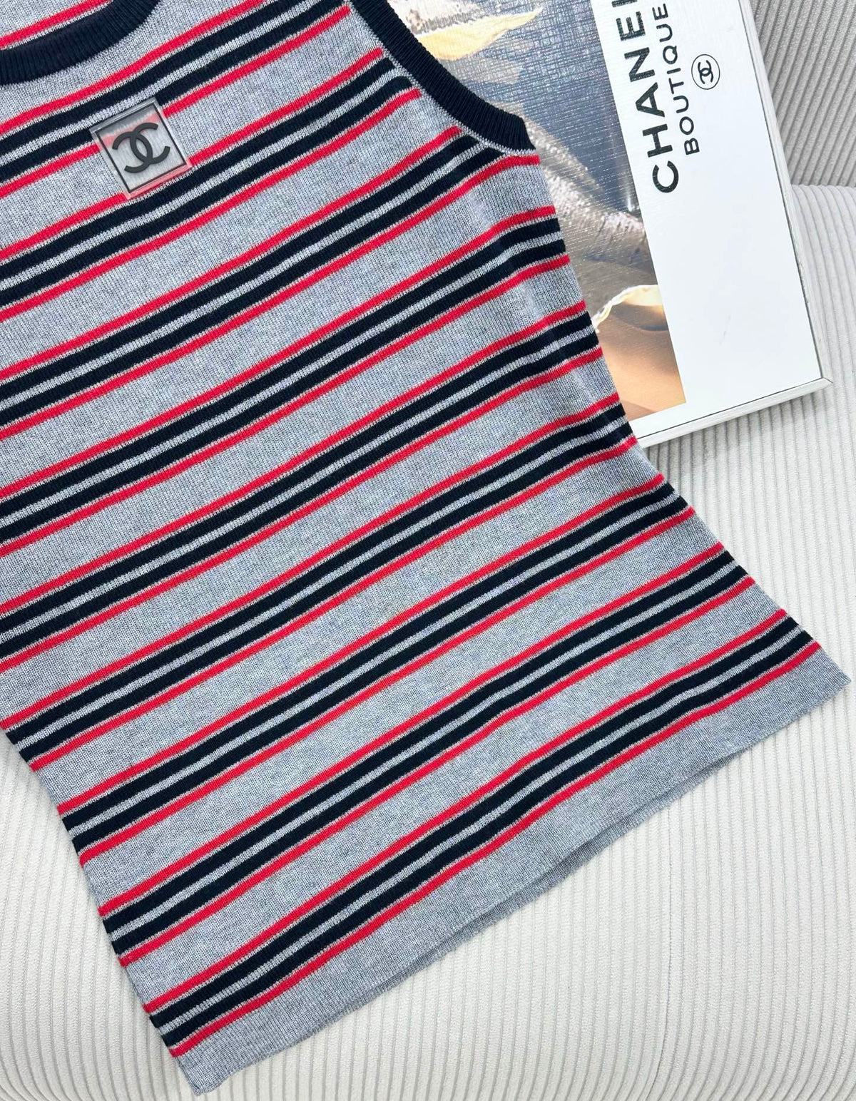 CC 26 Striped Color-Blocked Knit Vest Top Grey in Wool 387691