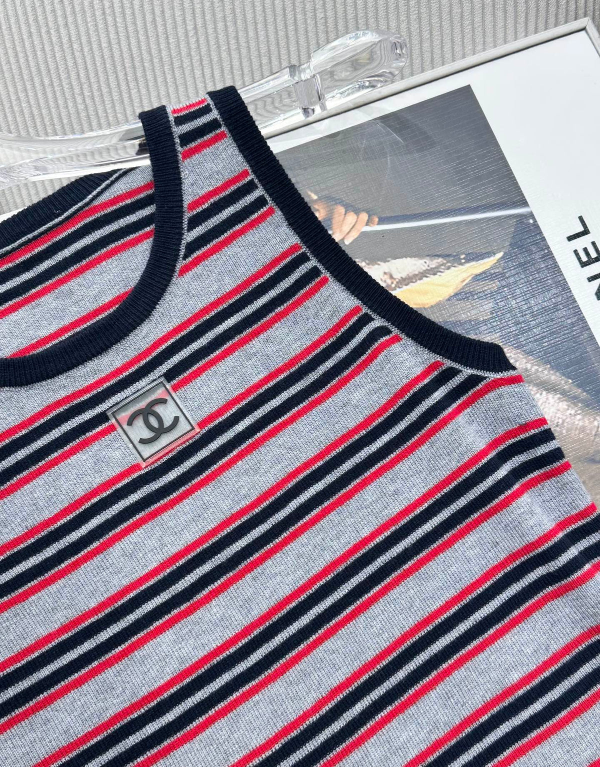 CC 26 Striped Color-Blocked Knit Vest Top Grey in Wool 387691