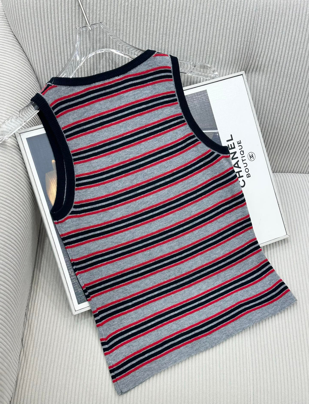 CC 26 Striped Color-Blocked Knit Vest Top Grey in Wool 387691