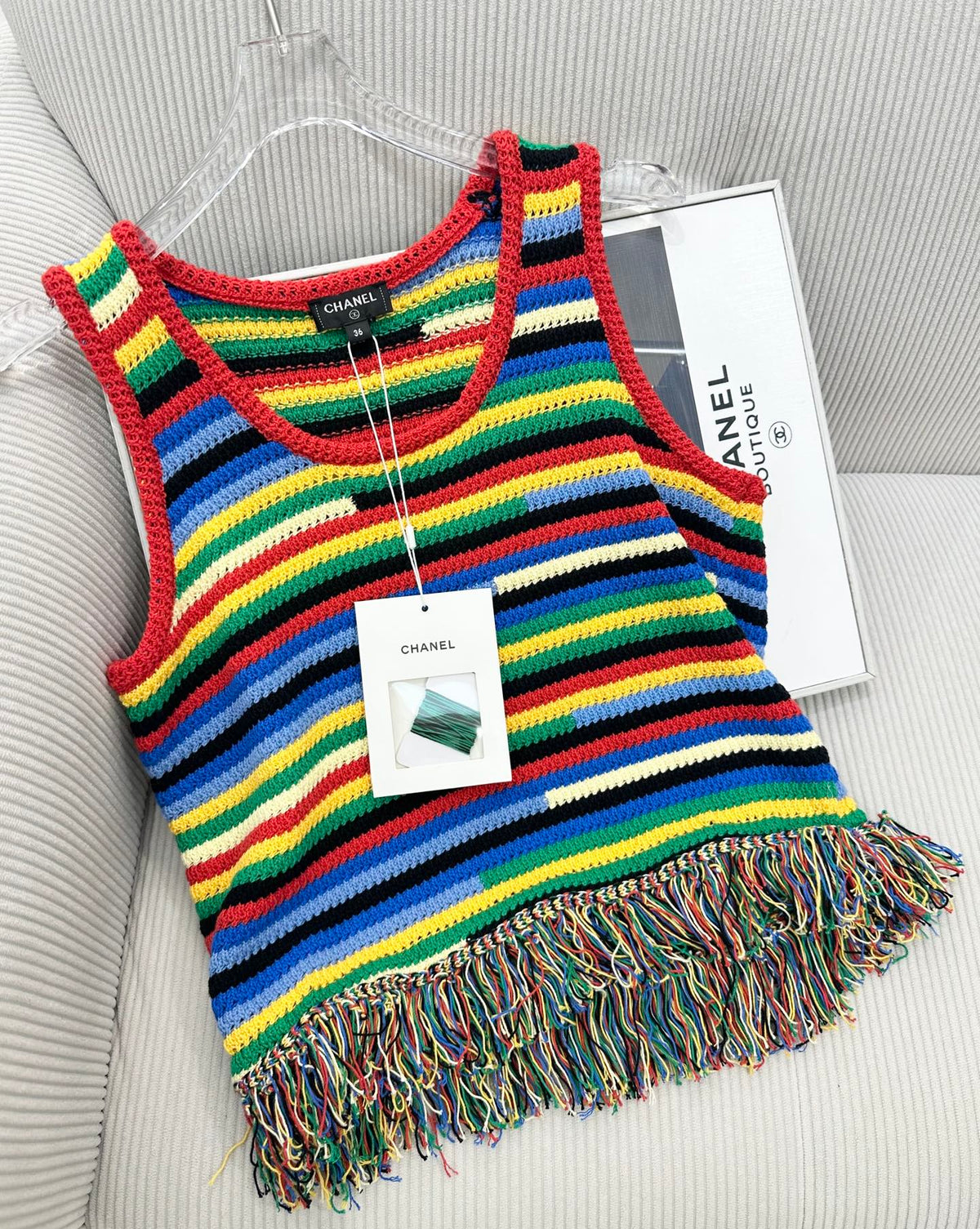 CC 26 Colorful Striped Tassel Knitted Vest/Pad Top in Cotton 387519