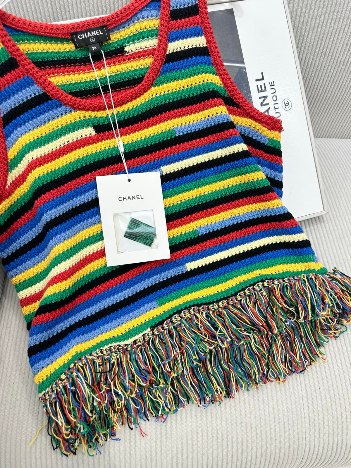 CC 26 Colorful Striped Tassel Knitted Vest/Pad Top in Cotton 387519