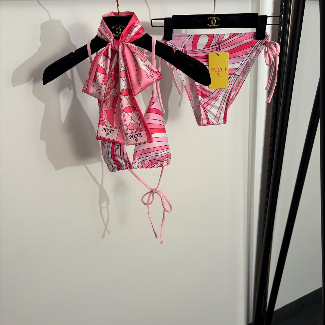 Pucci Two-Piece Swimsuit Set Pink in Cotton 306731