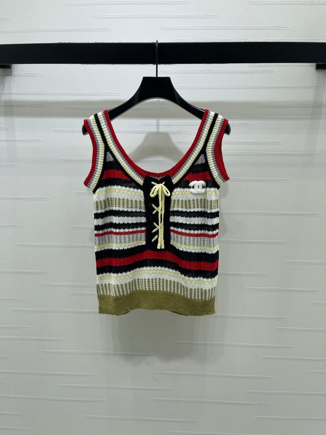 CC 26 Striped Knit Vest with Tie-up Detail in Nitrile Cotton 389152