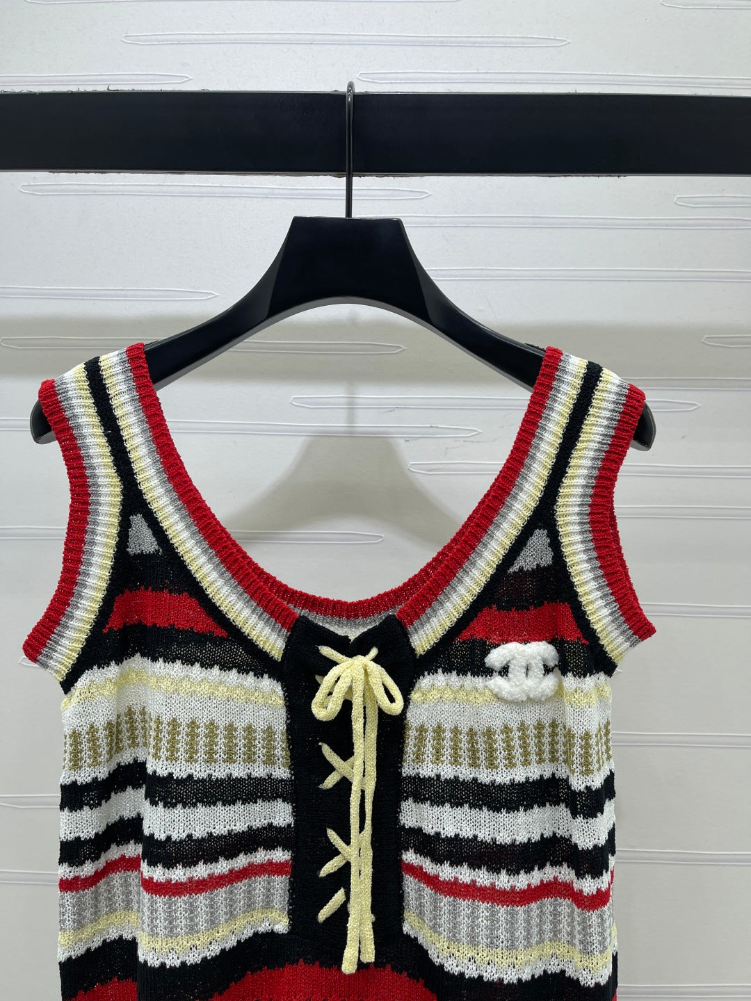 CC 26 Striped Knit Vest with Tie-up Detail in Nitrile Cotton 389152