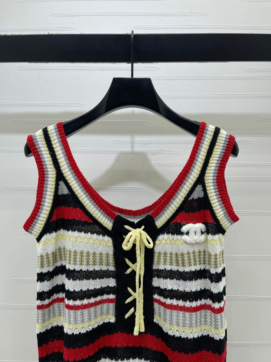 CC 26 Striped Knit Vest with Tie-up Detail in Nitrile Cotton 389152