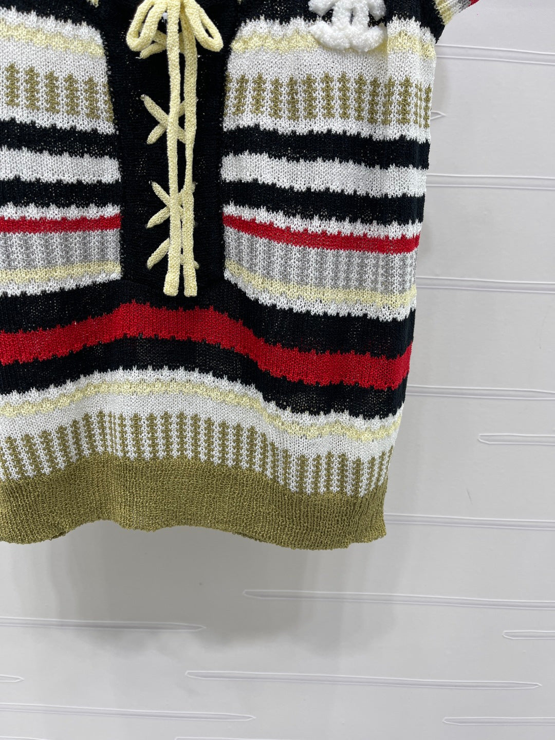 CC 26 Striped Knit Vest with Tie-up Detail in Nitrile Cotton 389152