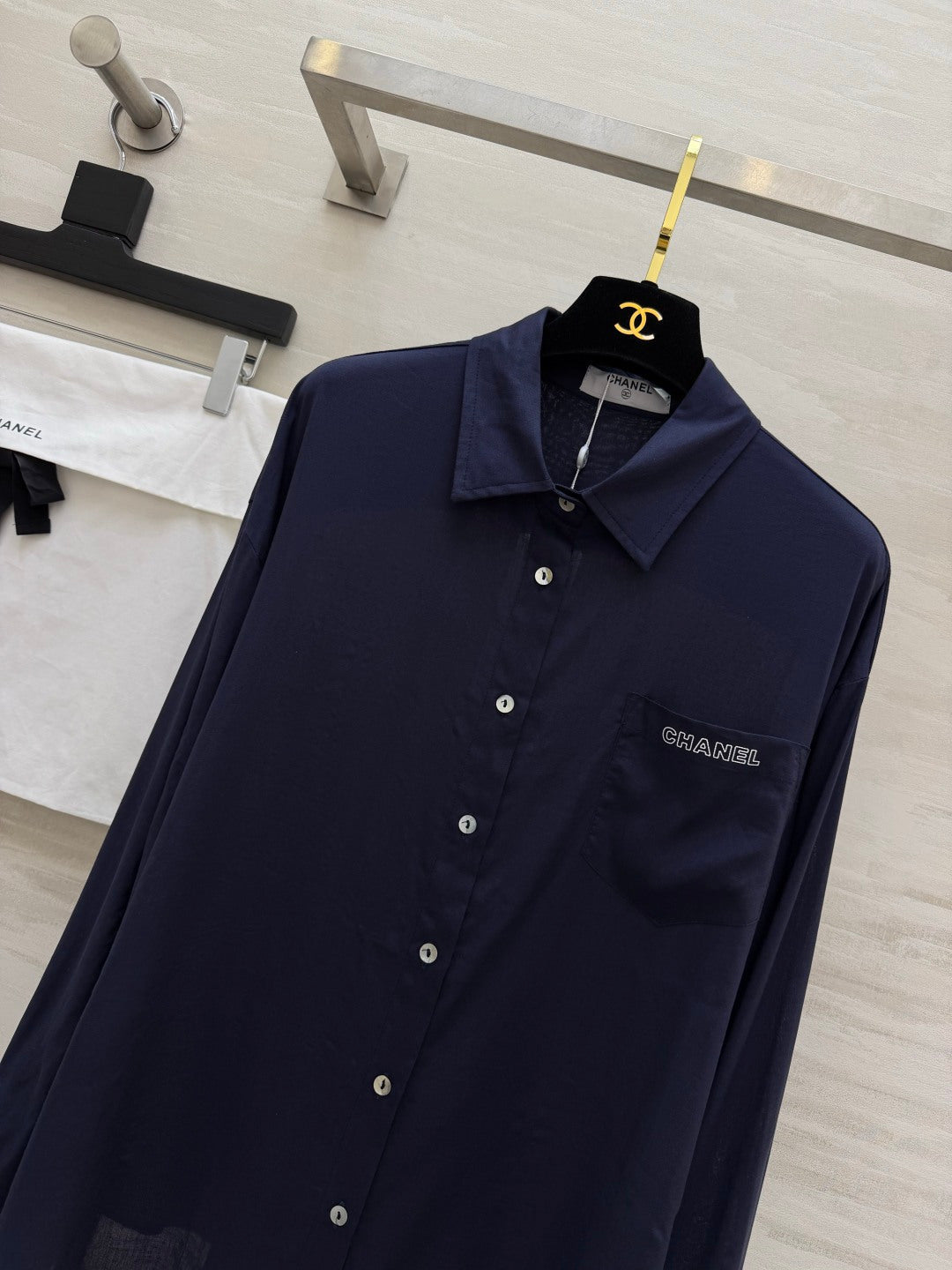CC 26 Breeze Shirt Navy Blue in Cotton-linen Fabric 388728