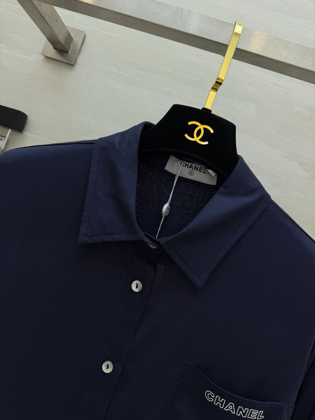 CC 26 Breeze Shirt Navy Blue in Cotton-linen Fabric 388728