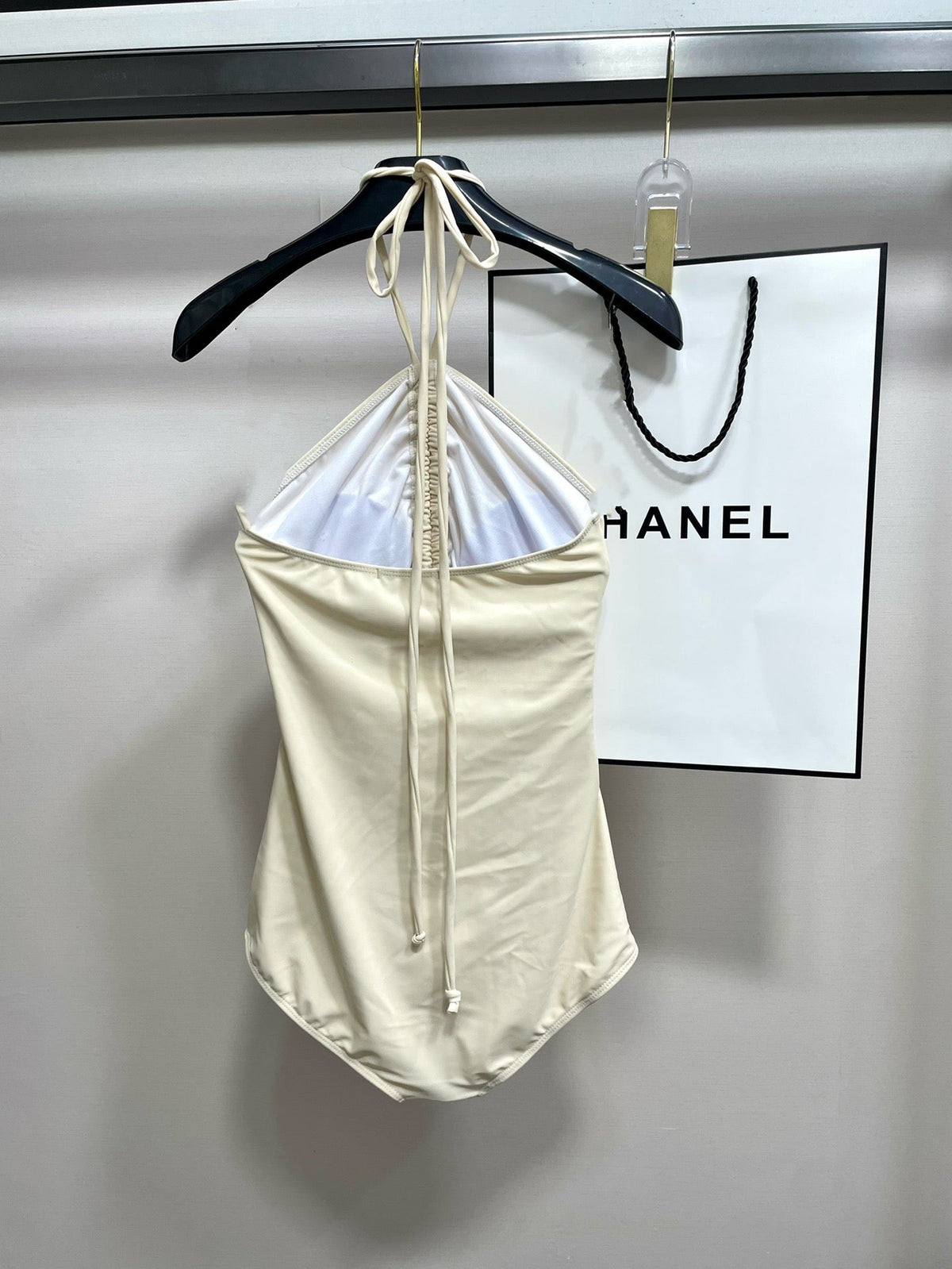 CC One-Piece Bikini in Off White with Drawstring Detail