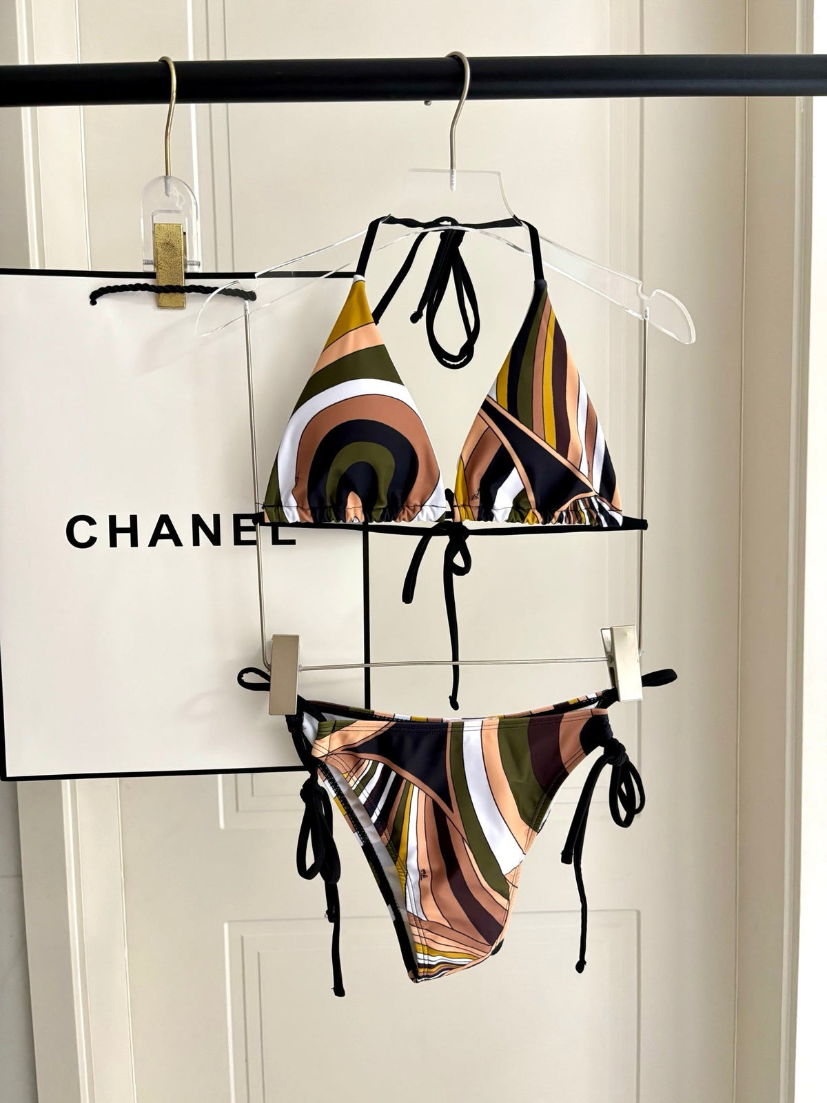 Pucci 3-Piece Swimwear Set Khaki Black White Marmo Print 228095