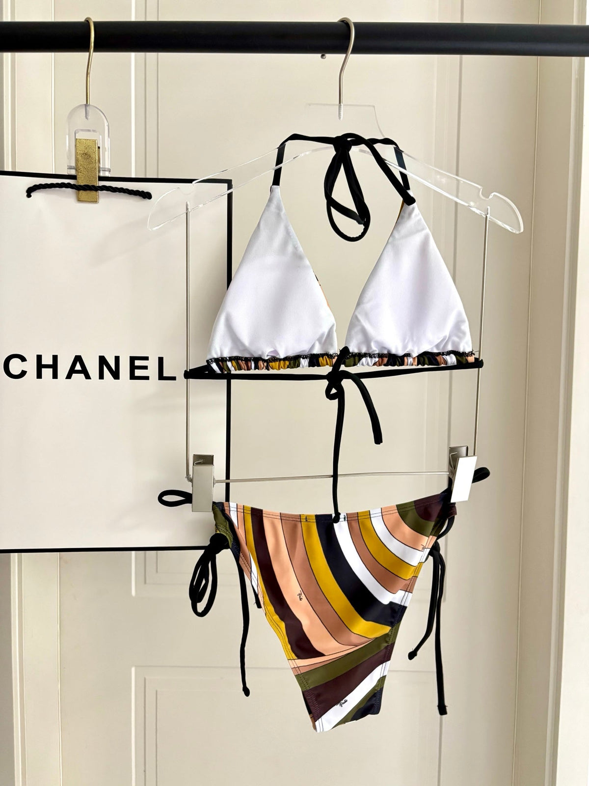 Pucci 3-Piece Swimwear Set Khaki Black White Marmo Print 228095