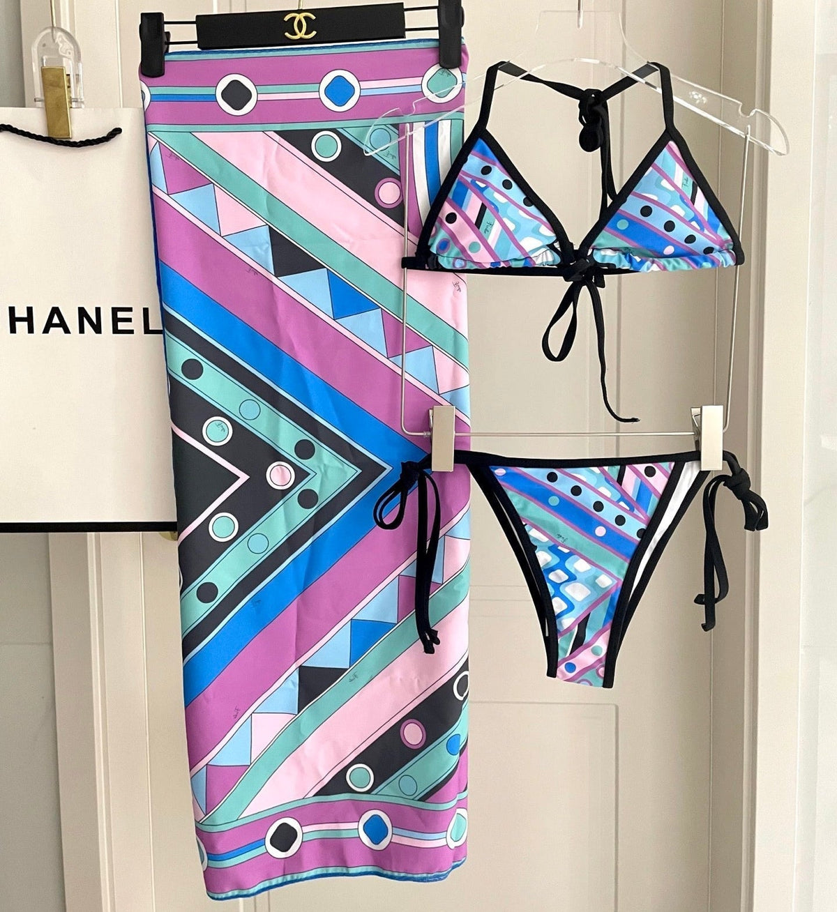 Pucci 3-Piece Swimwear Set Blue Pink Green Marmo Print 149631