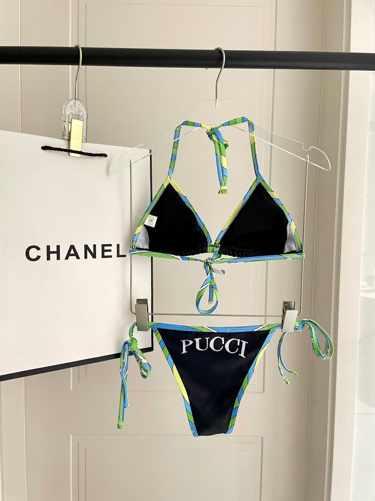 Pucci Multicolor Print Two-Piece Bikini Black Cotton Blend 149639