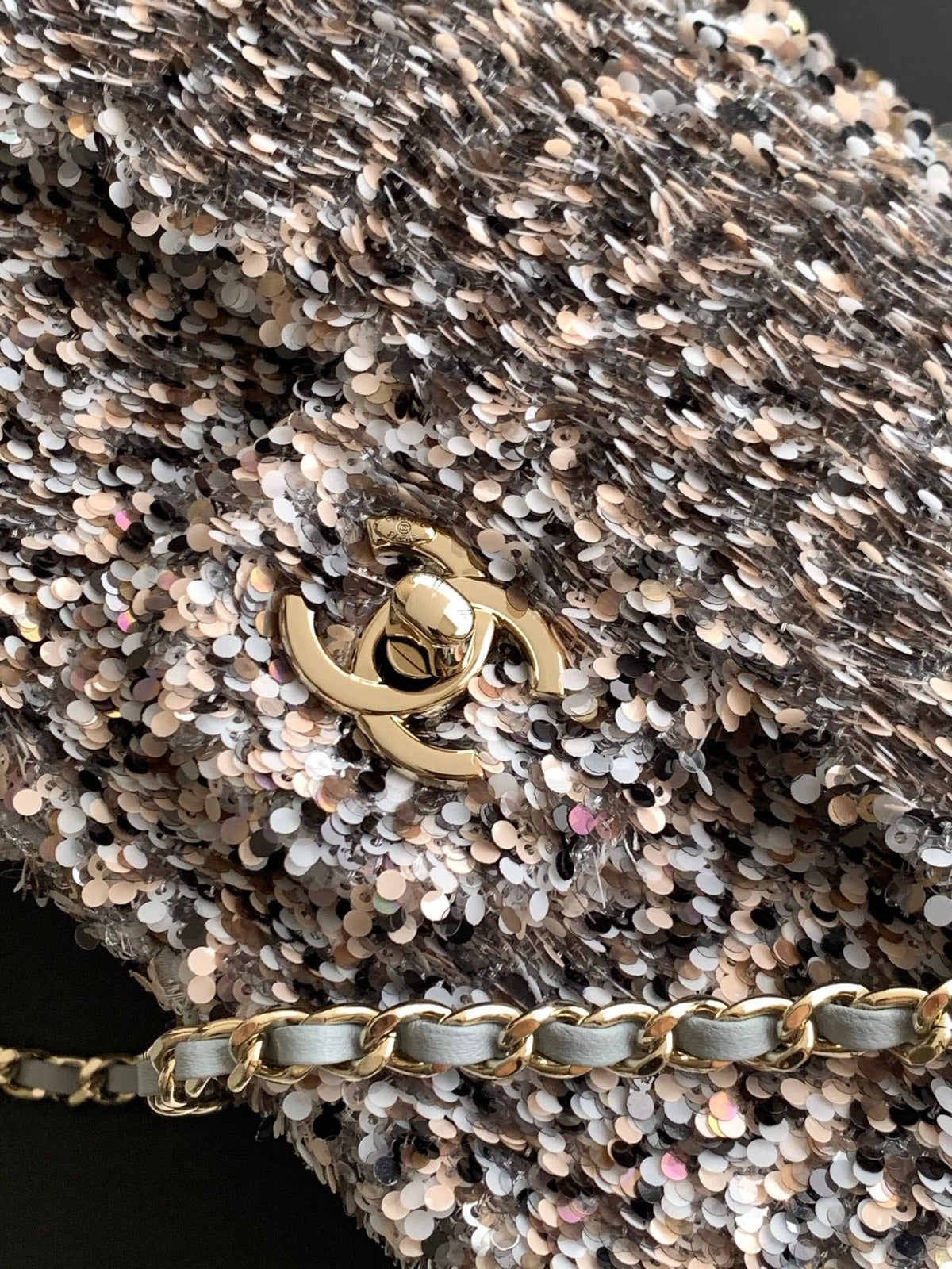 CC Flap Bag 21cm Pink Silver Sequin Gold Hardware 157765