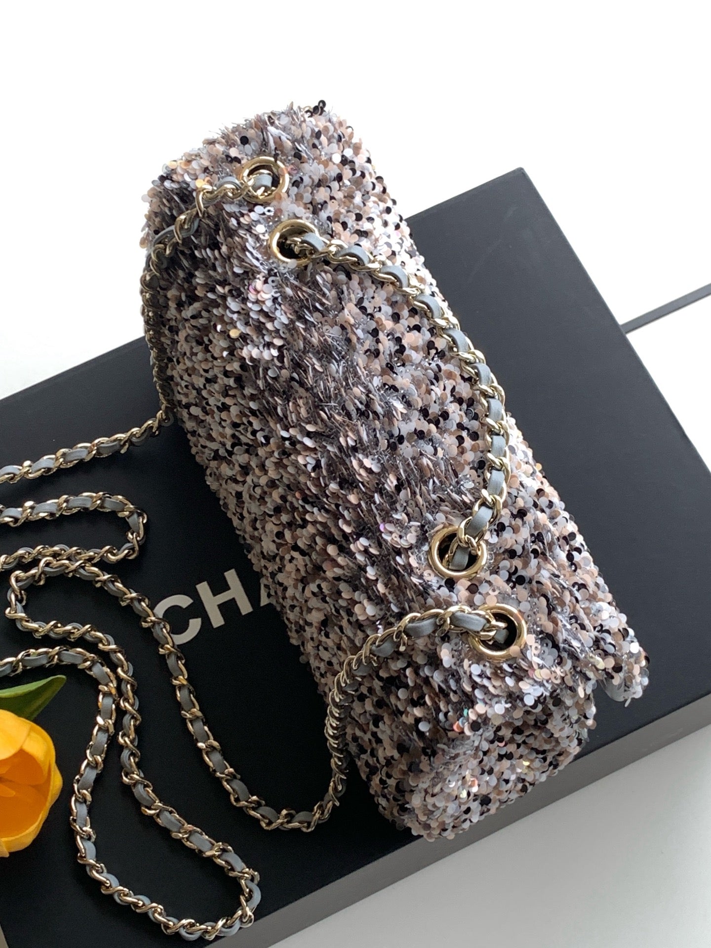 CC Flap Bag 21cm Pink Silver Sequin Gold Hardware 157765