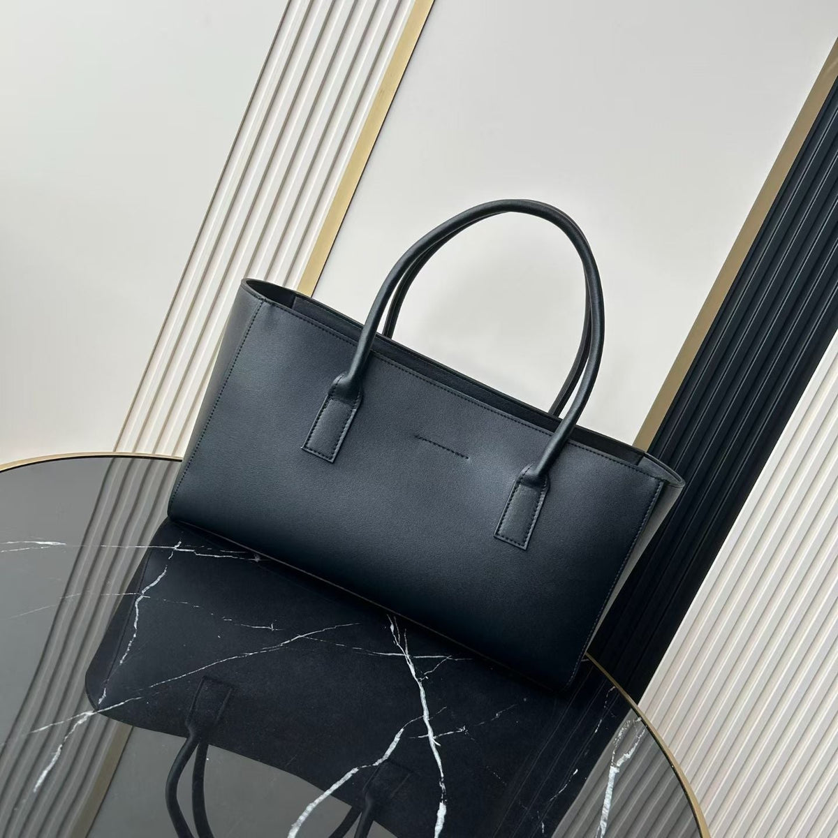 CC Handle Shopping Tote 39cm Black Calfskin