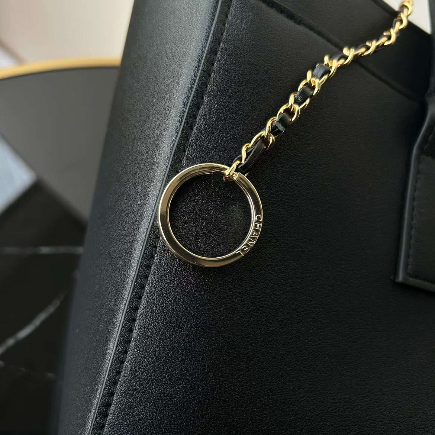 CC Handle Shopping Tote 39cm Black Calfskin