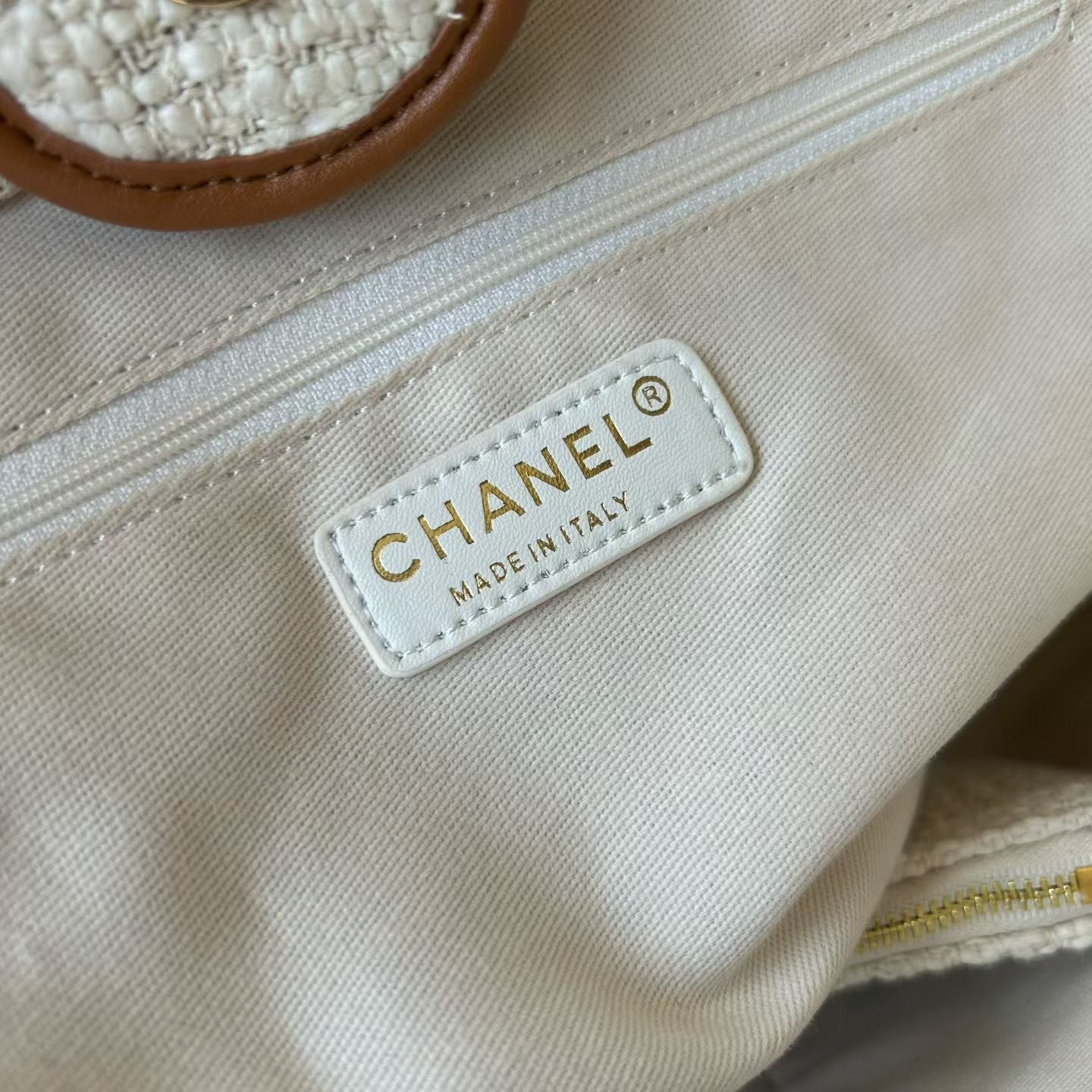 CC Deauville Tote Bag White Brown Canvas & Calfskin